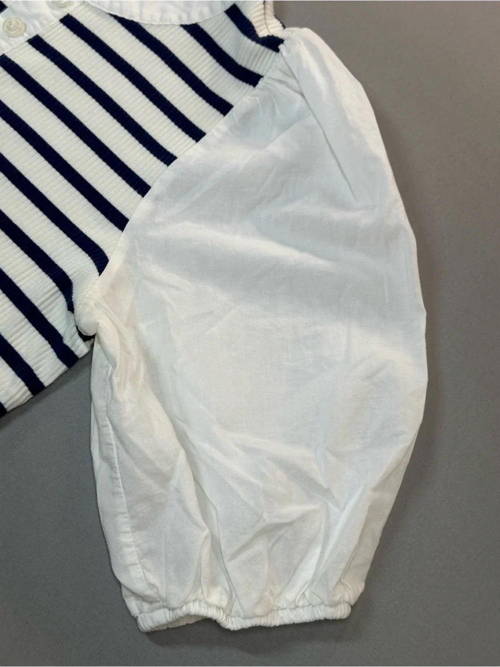 J. Crew Vintage Rib Puff-Sleeve Henley, Navy/White Stripes - Womens Small